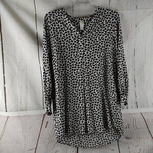 H&M Womens Size M Black & White Animal Print Long Sleeve Tunic Blouse